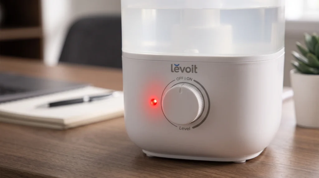 Levoit Classic 160 Manual & Troubleshooting Guide 4 The control knob and low water indicator light on the base of the Levoit Classic 160